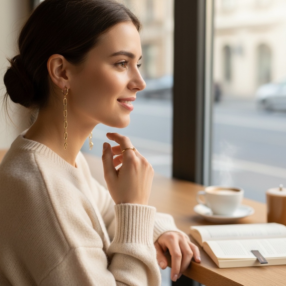 Bridget Shuster Gold Chain Drop Earrings Minimalist Modern Statement